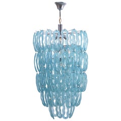Blue 1970s Italian Chandelier Made of Perspex Rings and Metal Structure