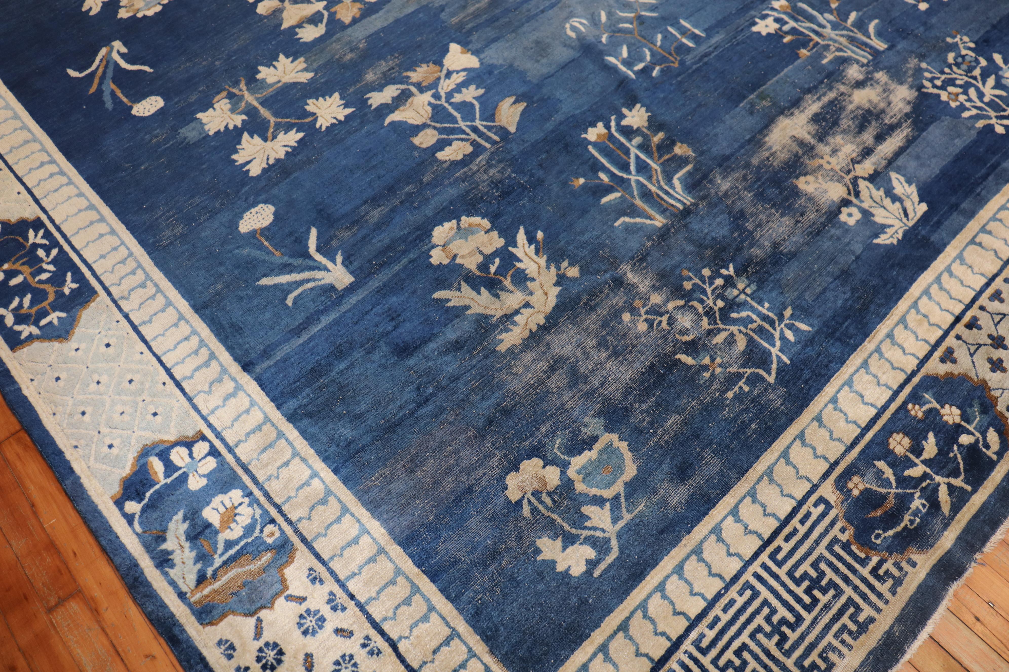 Blue Early 20th Century Large Chinese Square Rug For Sale 4