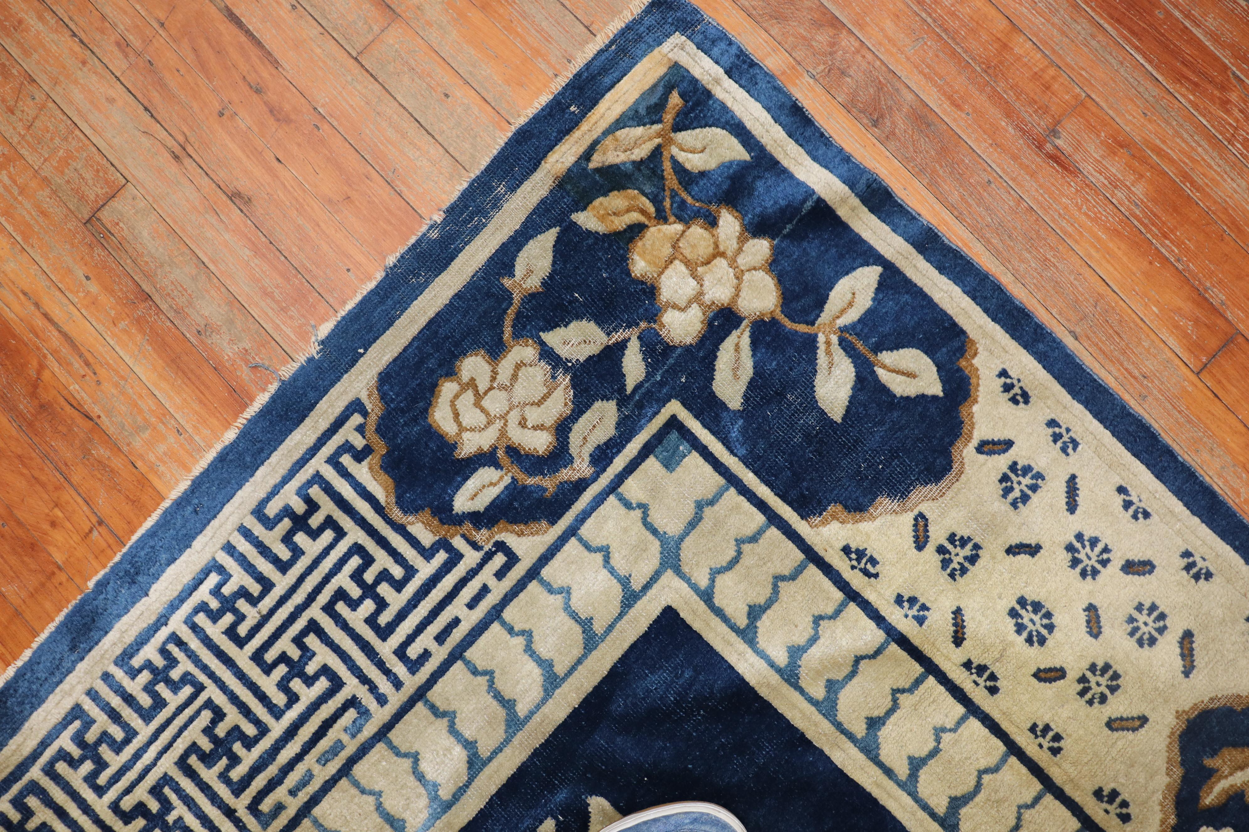 Blue Early 20th Century Large Chinese Square Rug For Sale 5