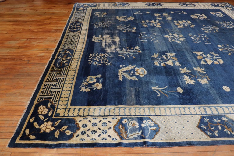 Blue Early 20th Century Large Chinese Square Rug For Sale at 1stDibs