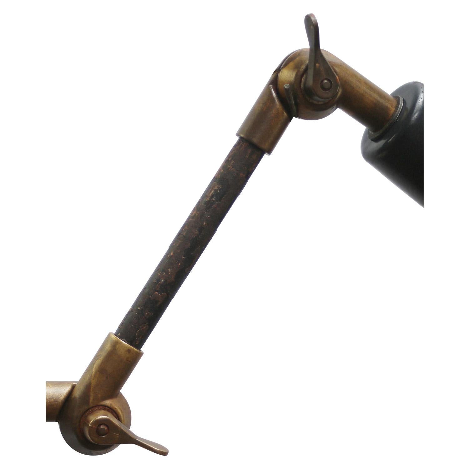 Cast Blue 2-Arm Metal Vintage Industrial Brass Machinist Work Wall Light For Sale