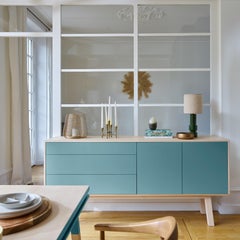 Credenza francese a 2 porte e 3 cassetti in legno azzurro di Eric Gizard, Parigi