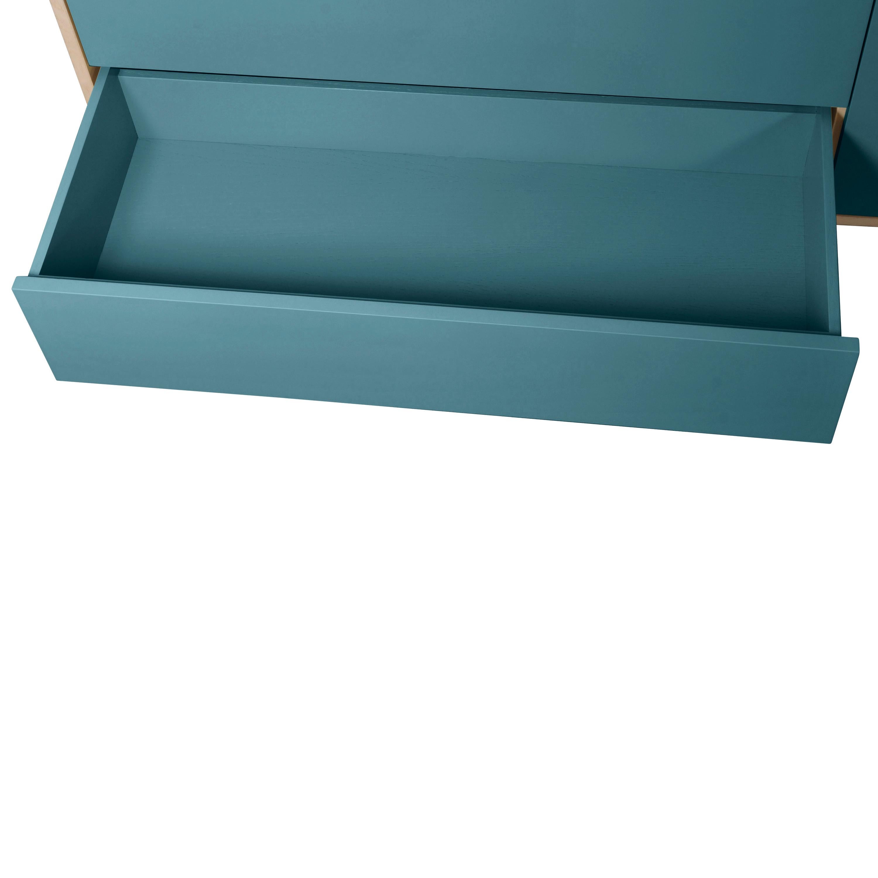 Blaues 2-türen-Buffet mit 3 Schubladen aus Eschenholz, Design Eric Gizard – Paris (21. Jahrhundert und zeitgenössisch) im Angebot