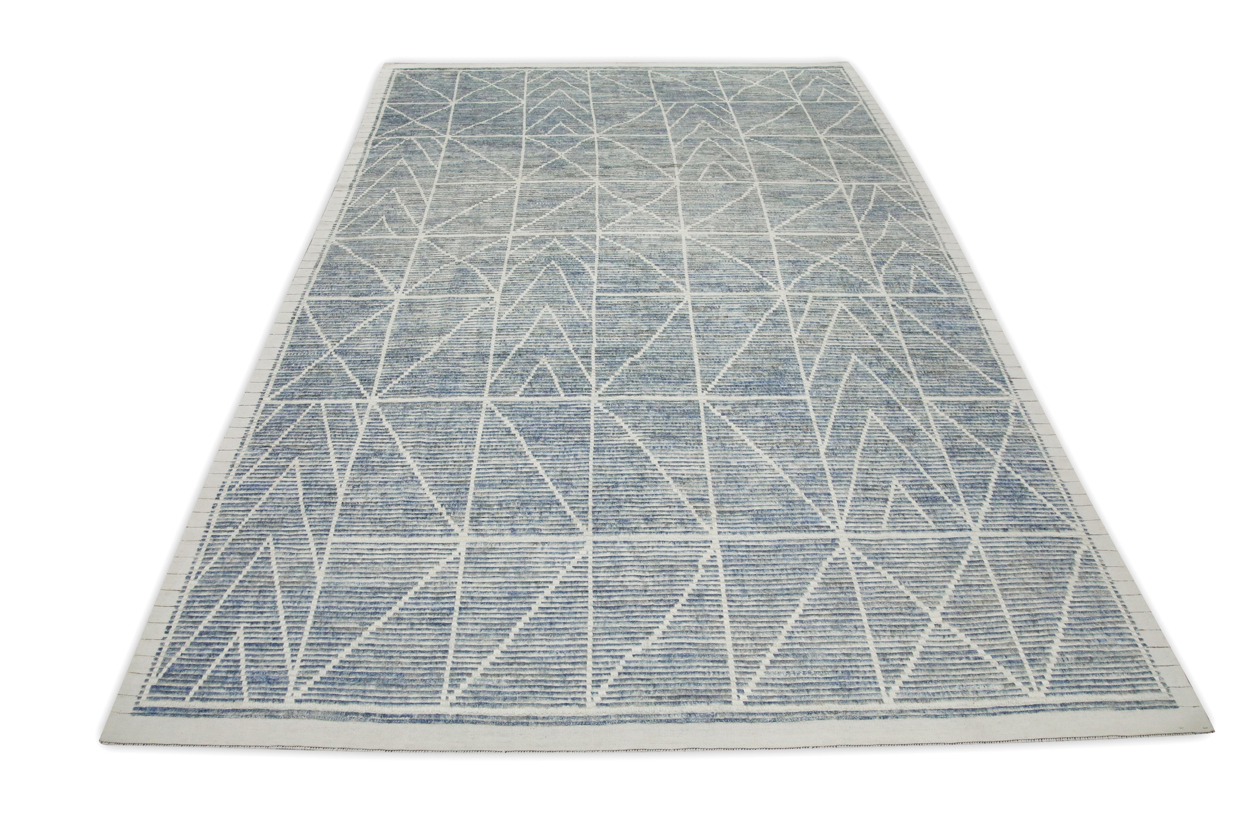 Contemporary Blue 21st Century Modern Moroccan Style Wool Rug 8'9
