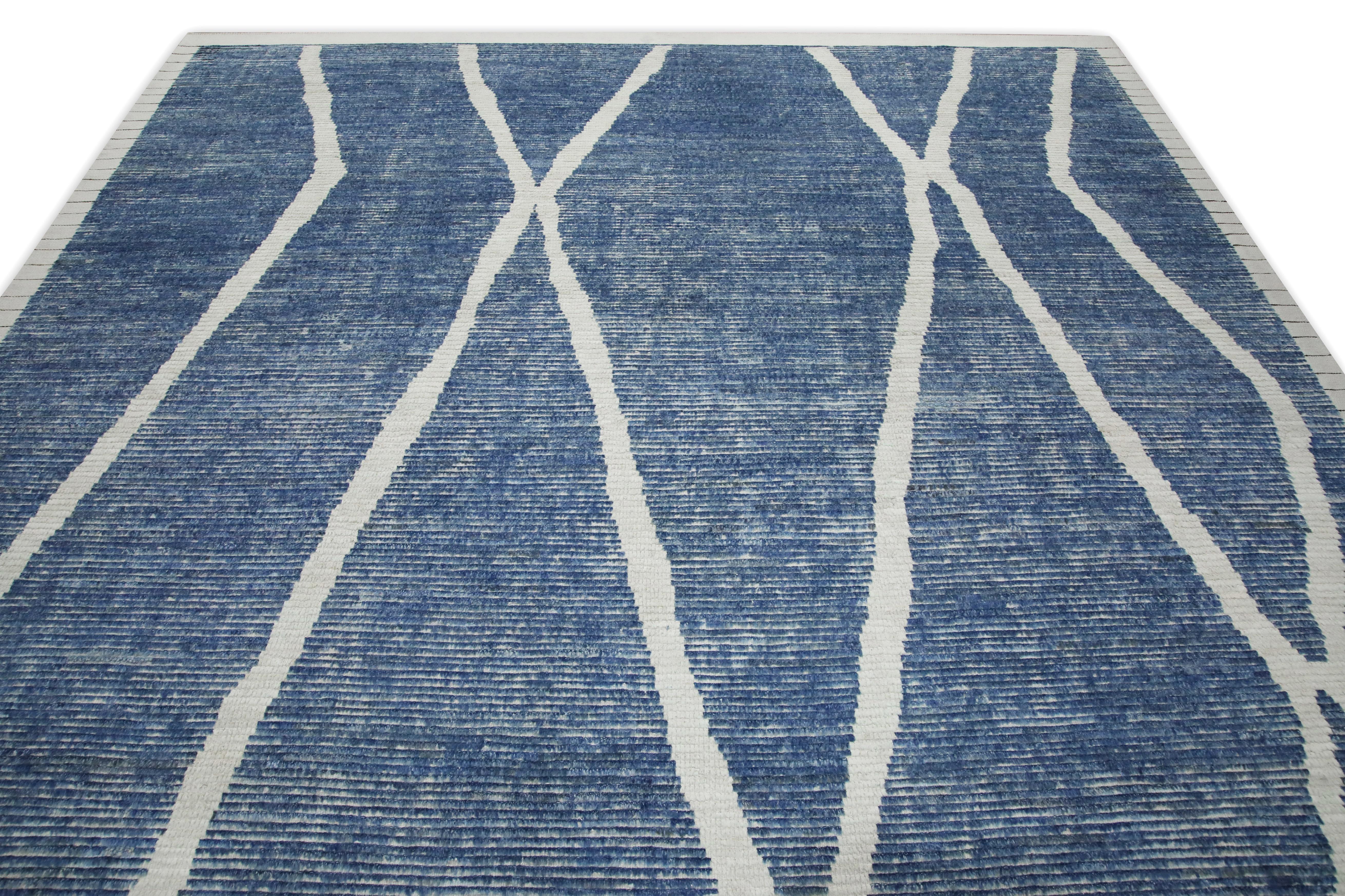 Vegetable Dyed Blue 21st Century Modern Moroccan Style Wool Rug 9'1