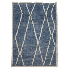 Tapis en laine bleu de style marocain moderne du 21e siècle 9'1" X 12'9"