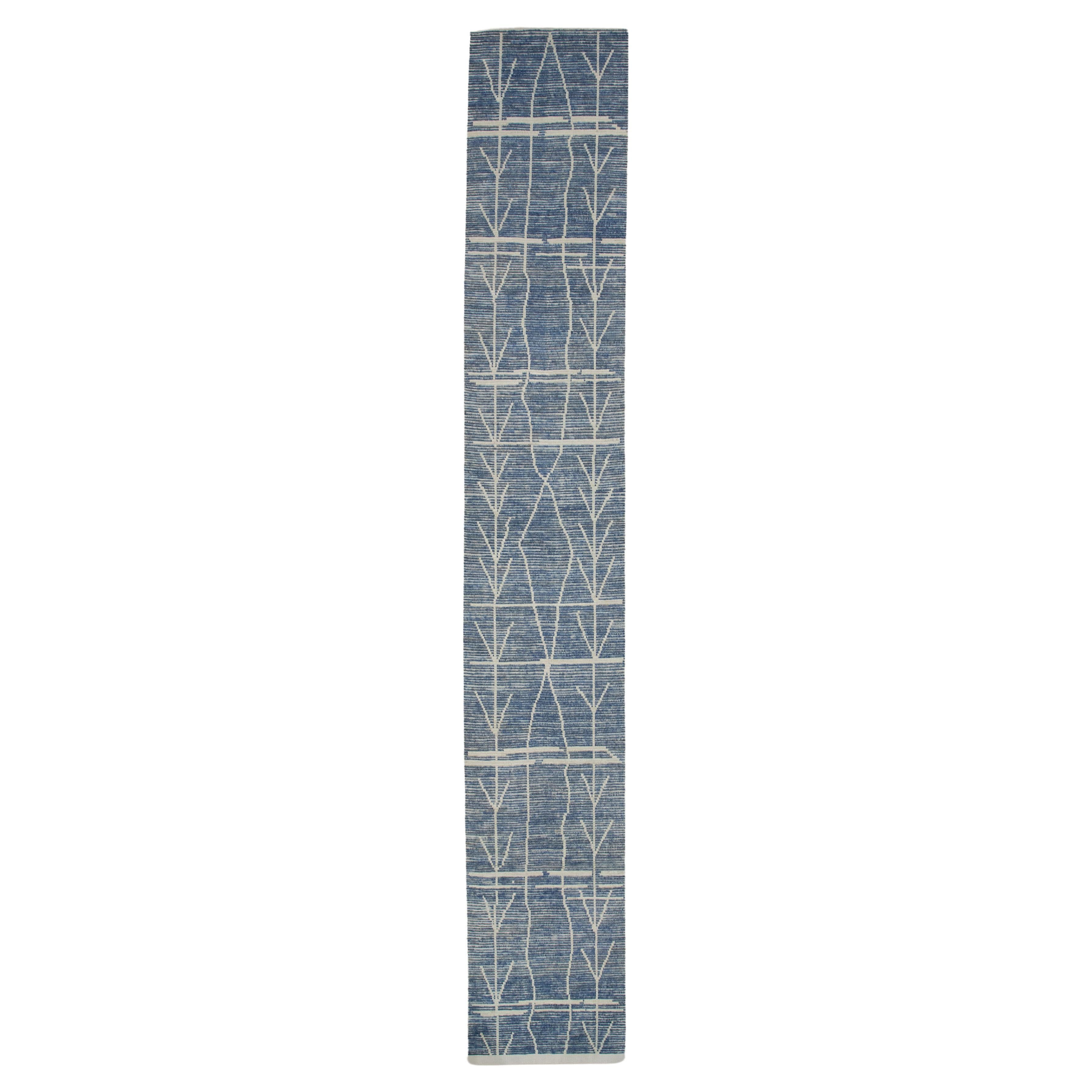 Blue 21st Century Modern Moroccan Style Wool Runner 2'11" X 17'1" For Sale