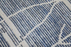 Blue 21st Century Modern Moroccan Style Wool Runner 3'2" X 14'10"