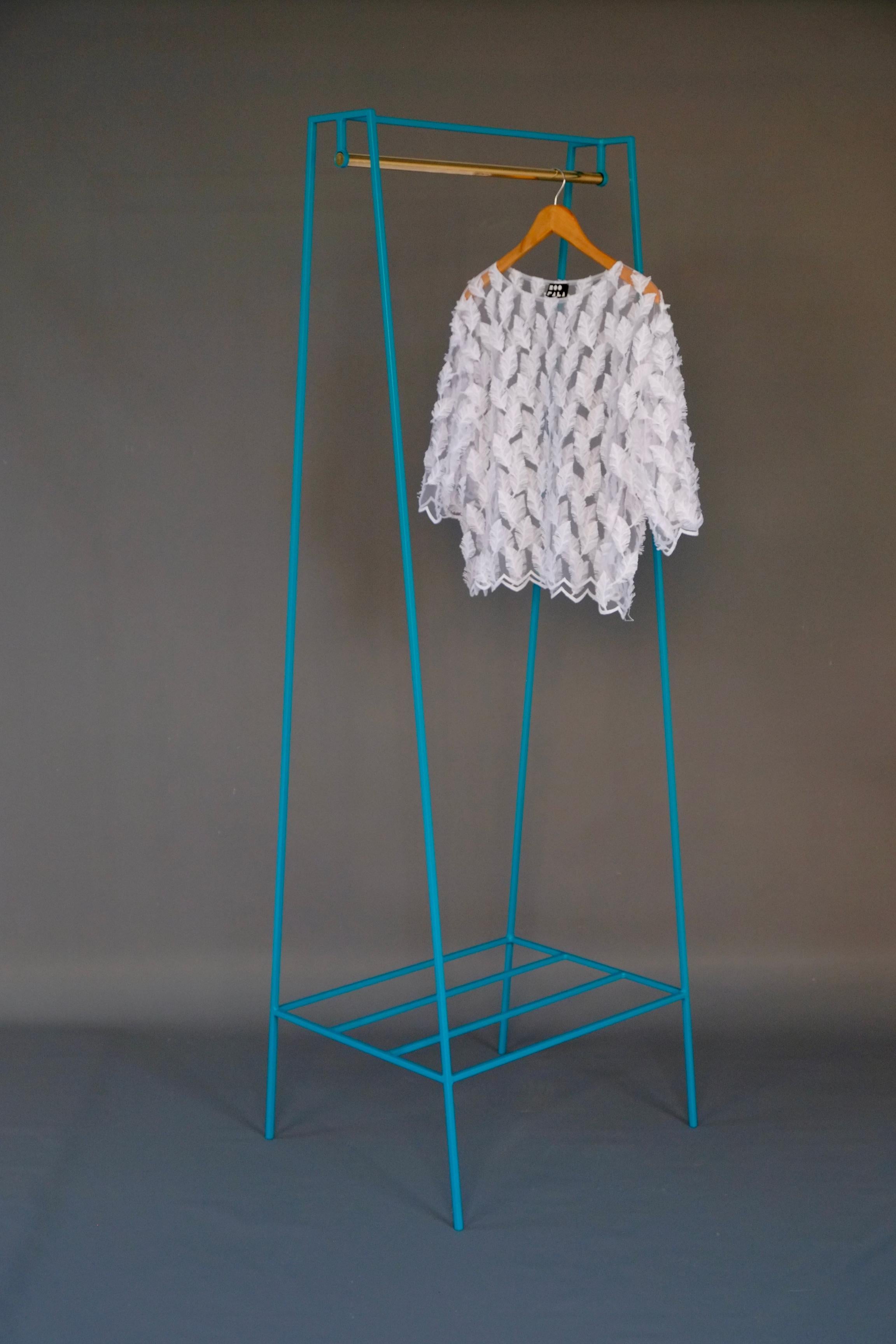 Contemporary Blue ‘A' Clothes Rail with a Brass Pole Luxury Clothes Hanger For Sale