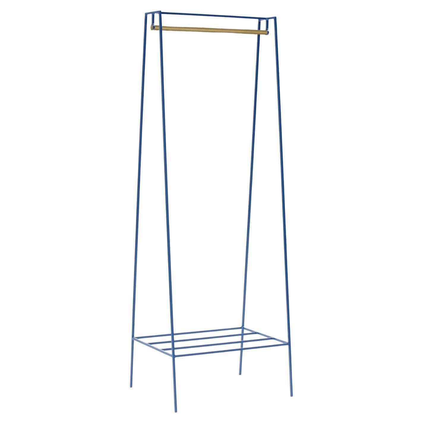 Blue ‘A' Clothes Rail with a Brass Pole Luxury Clothes Hanger For Sale