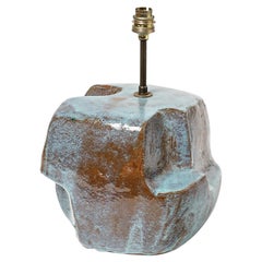Lampada da tavolo cubista astratta blu in ceramica, 1950 circa, metà secolo, firmata