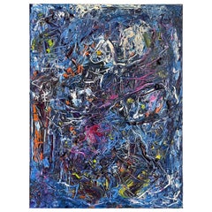 Pittura ad olio astratta blu di Norman Liebman
