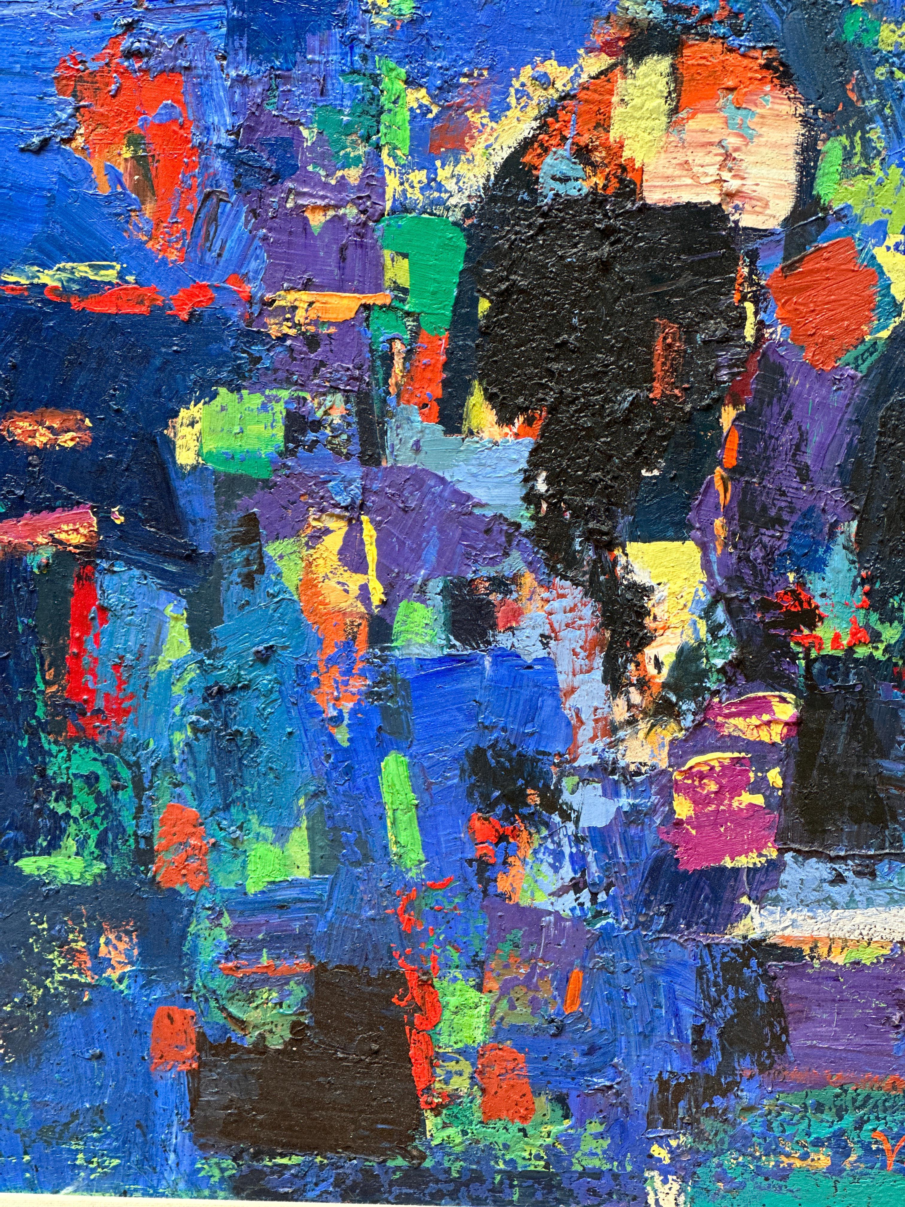 Peinture à l'huile abstraite bleue de Vahan Yervandyan Excellent état - En vente à Pasadena, CA
