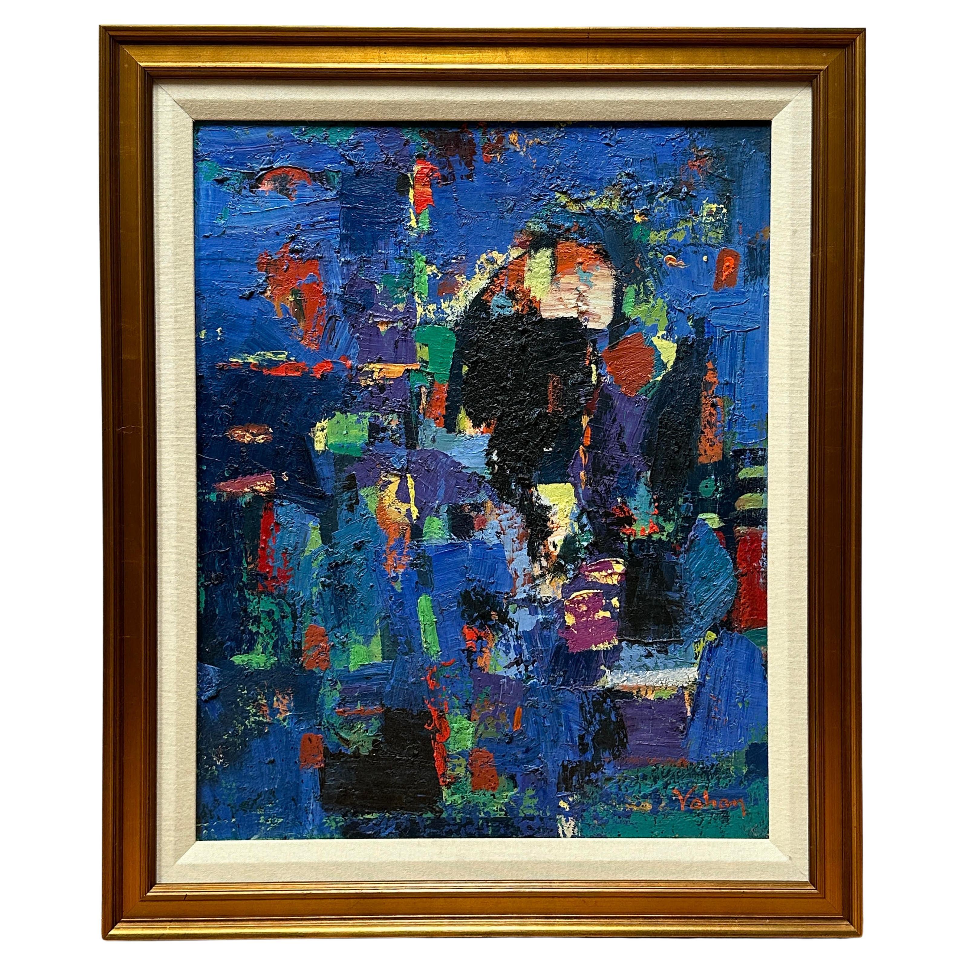 Peinture à l'huile abstraite bleue de Vahan Yervandyan en vente