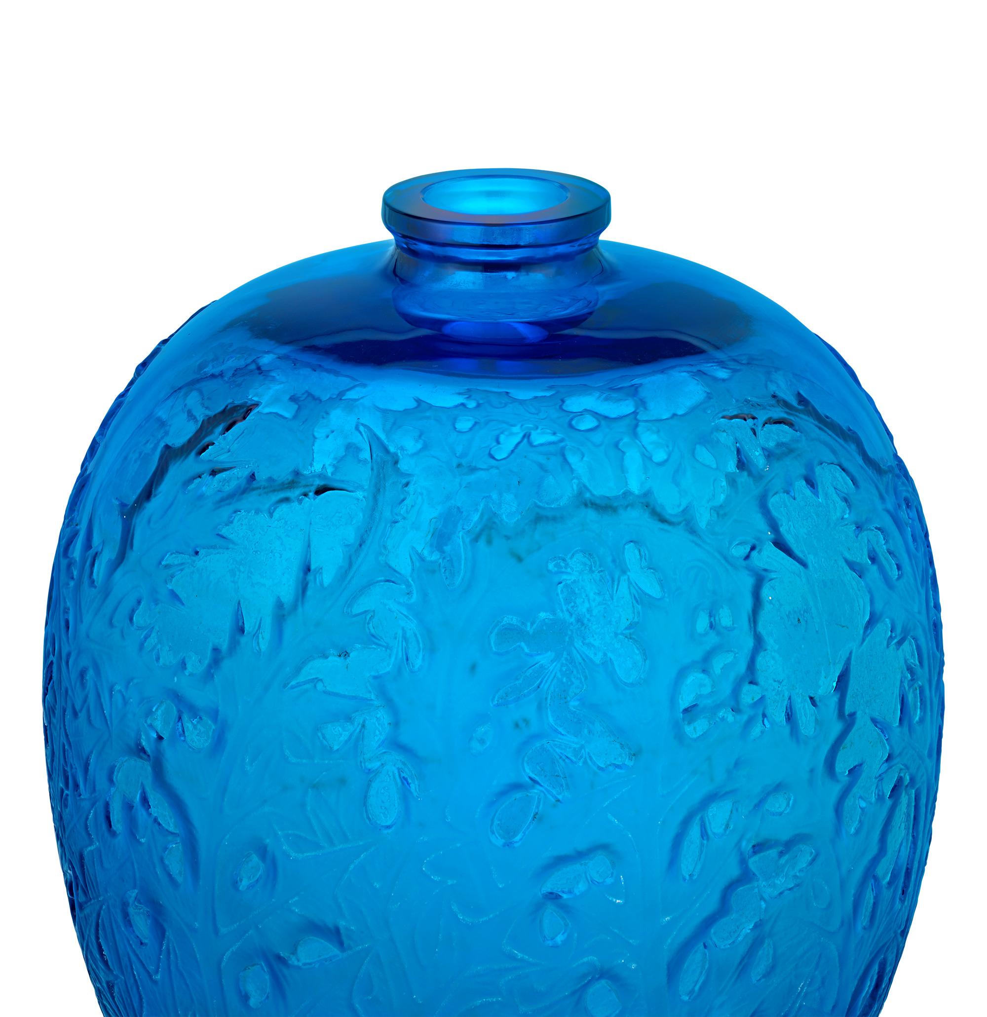 Art Déco Vaso Acanthes blu di René Lalique in vendita