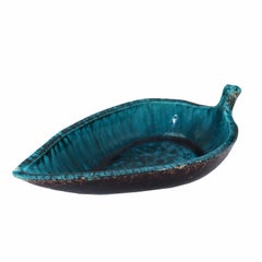 Blaue Keramik-Blattschale mit blauem Akzent, um 1960