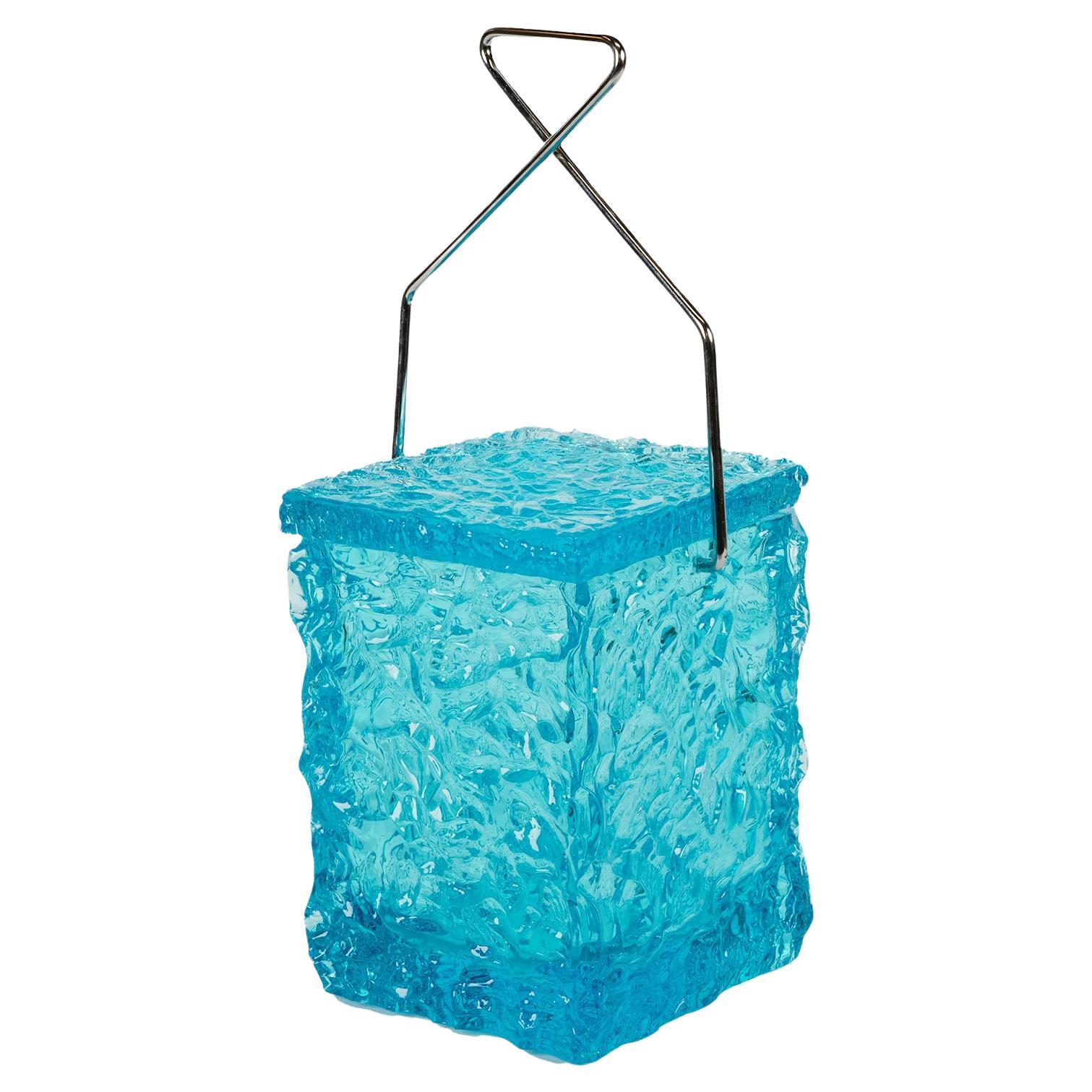 Blue Acrylic Ice Bucket with Ice Pick Handle Attributed to Wilardy   For Sale