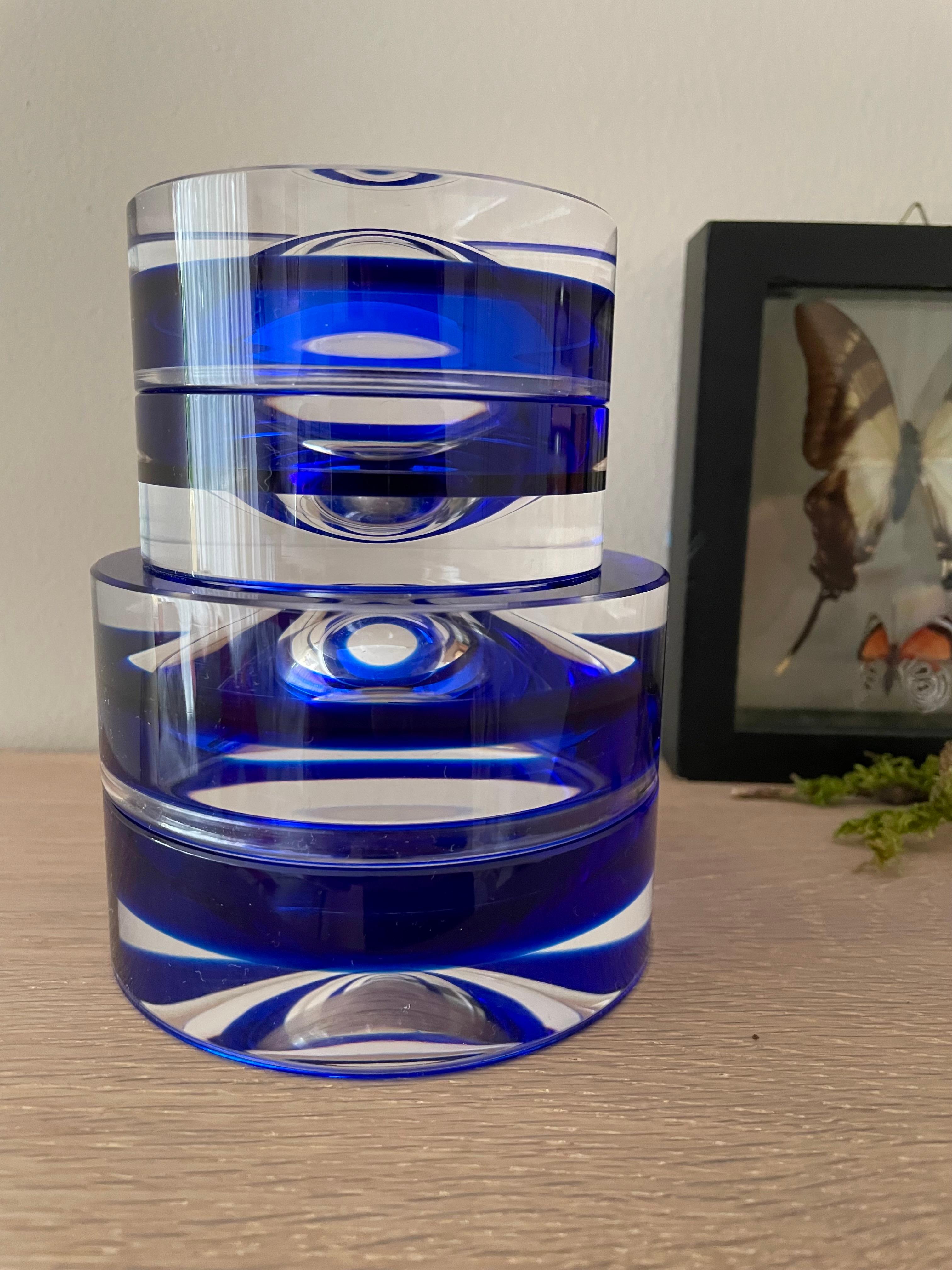 Modern Blue Acrylic Large Round Box by Paola Valle For Sale