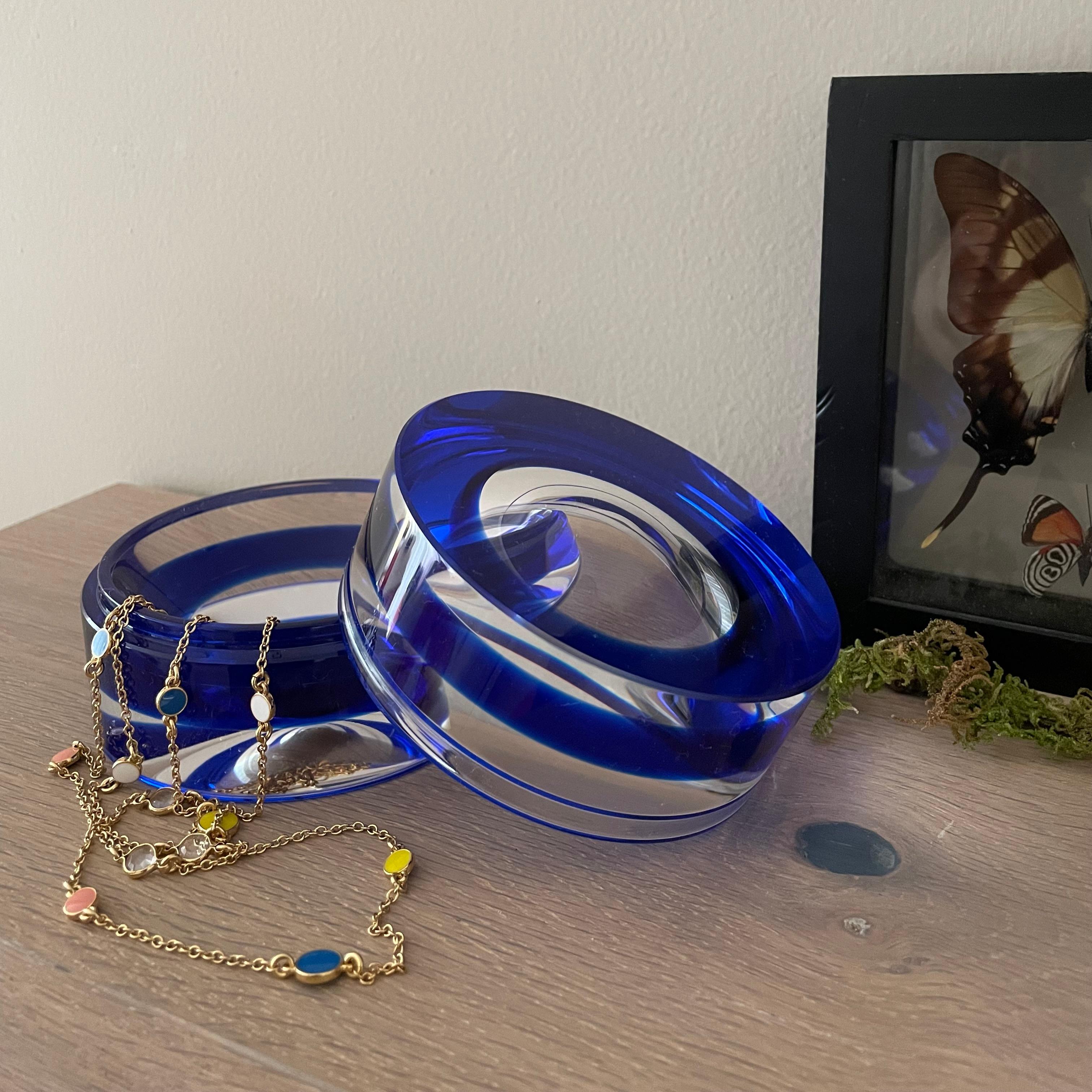 Modern Blue Acrylic Small Round Box by Paola Valle For Sale