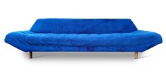 Blue Adrian Pearsall Style Tufted Gondola Sofa Walnut Mid-Century Modern