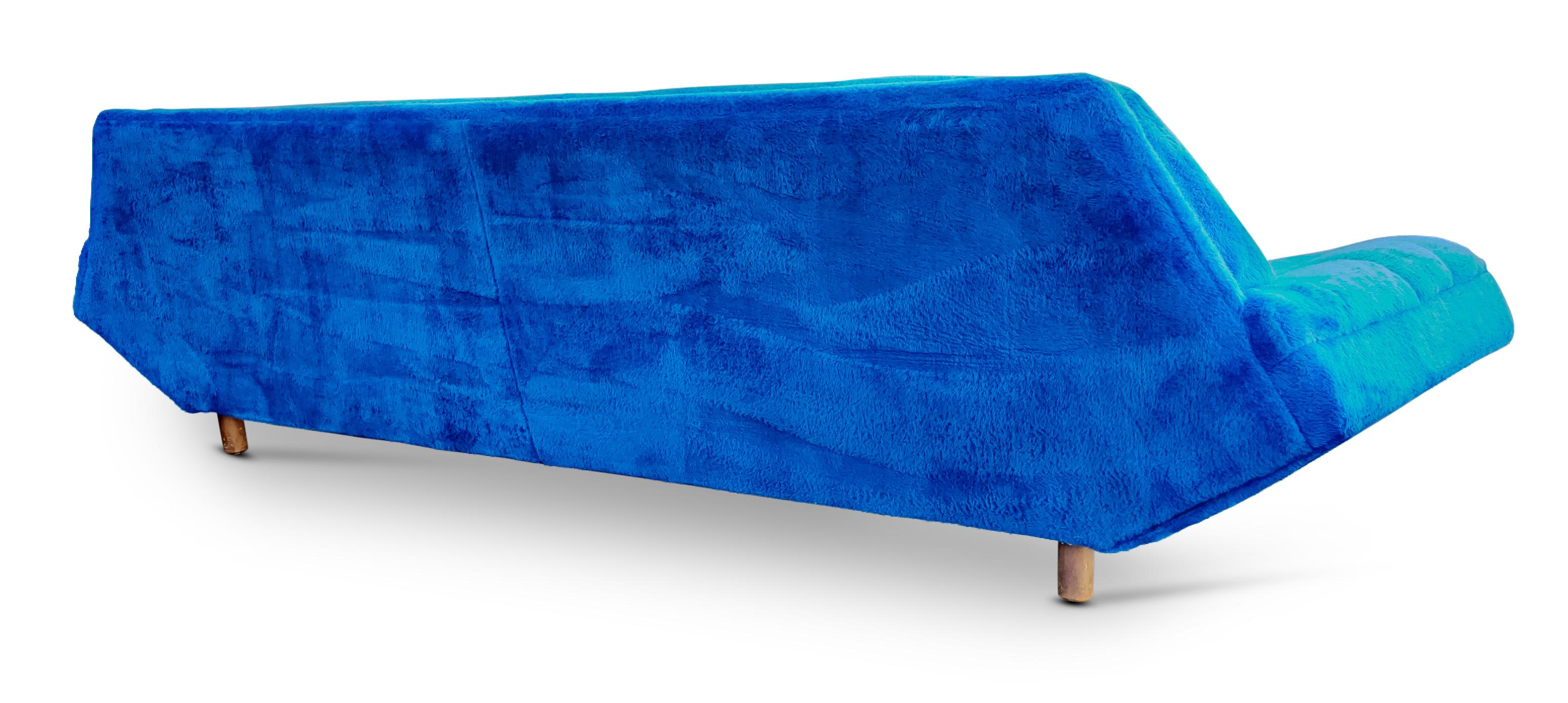 Late 20th Century Blue Adrian Pearsall Style Tufted Gondola Sofa Walnut Mid-Century Modern