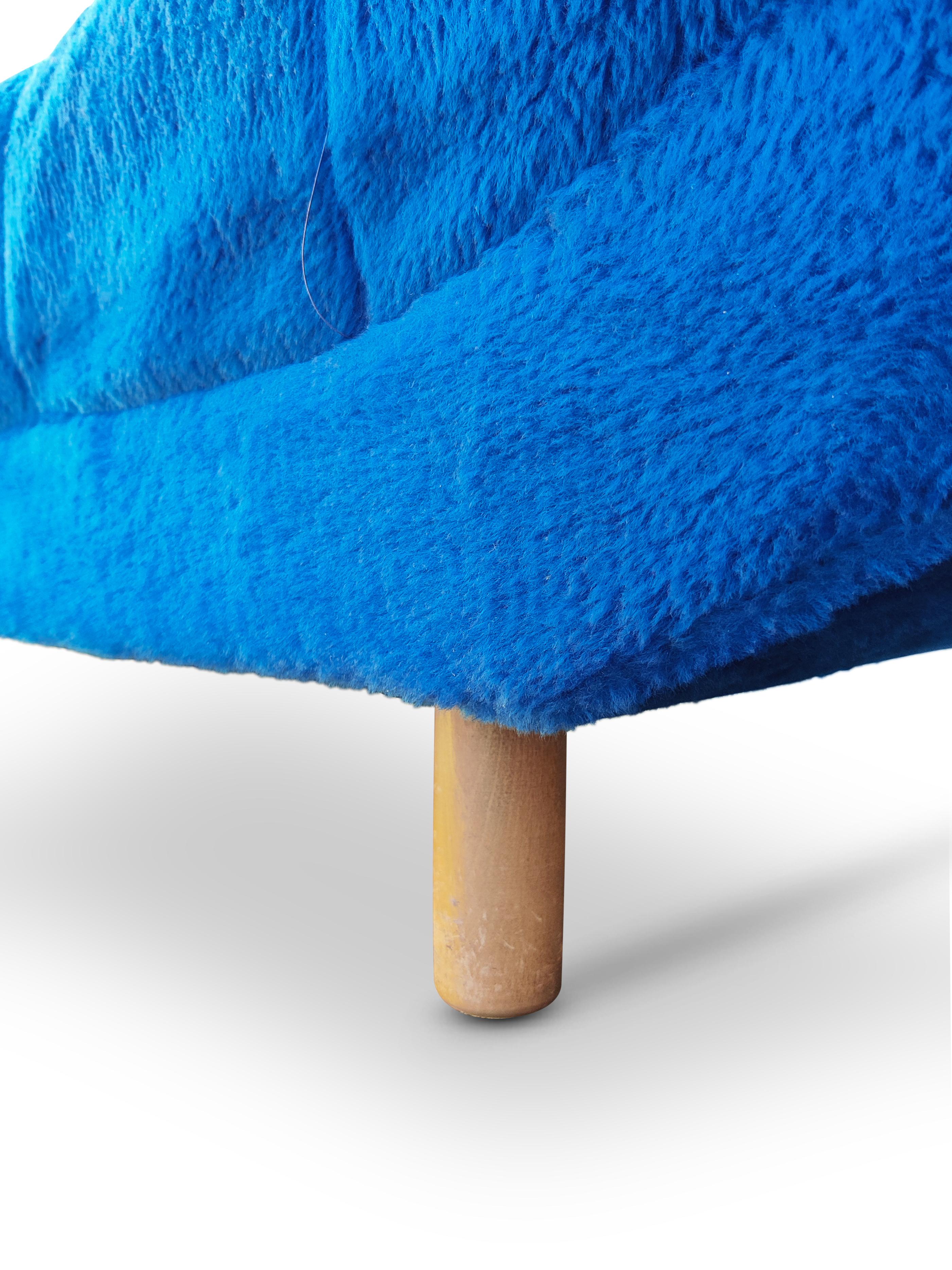 Upholstery Blue Adrian Pearsall Style Tufted Gondola Sofa Walnut Mid-Century Modern