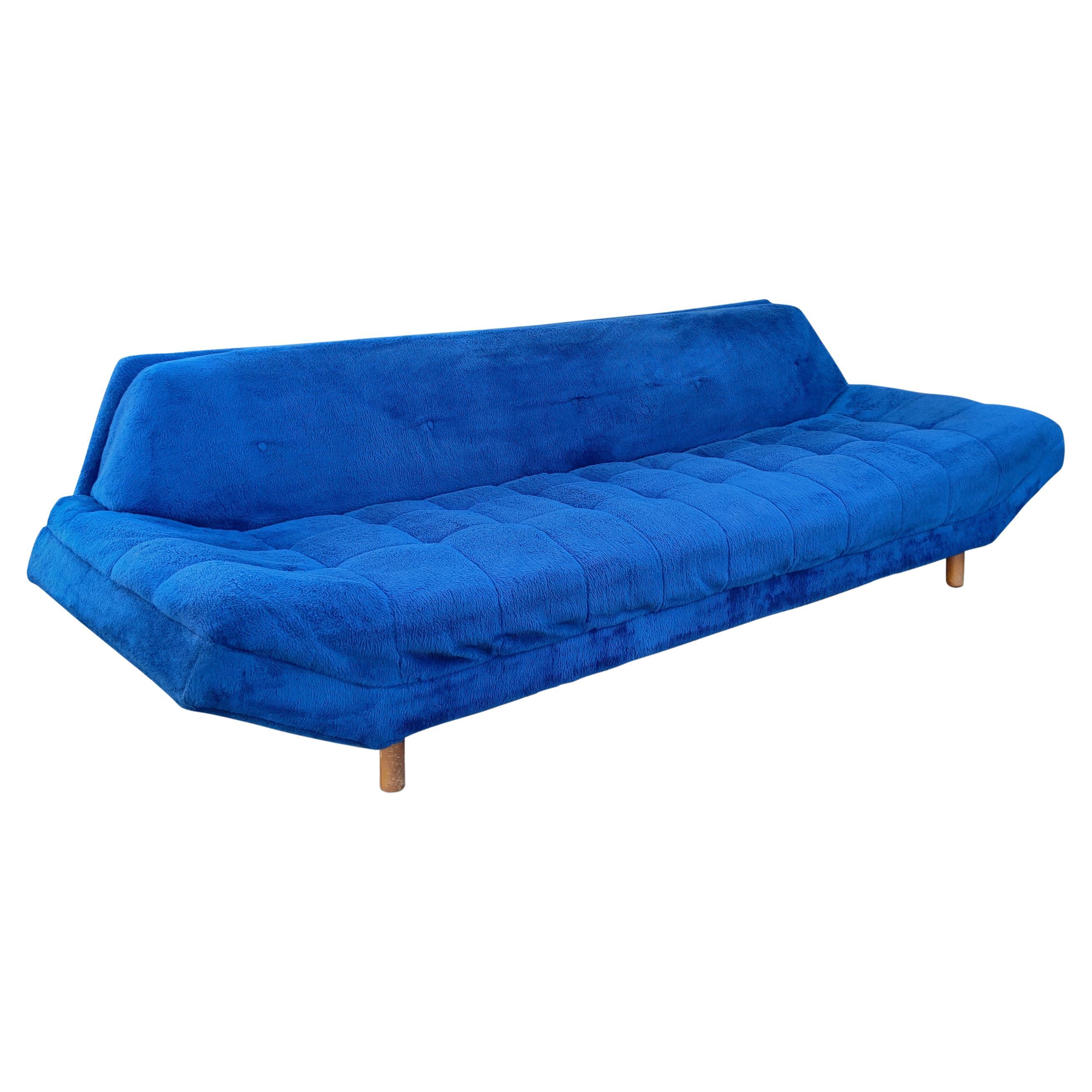 Blue Adrian Pearsall Style Tufted Gondola Sofa Walnut Mid-Century Modern