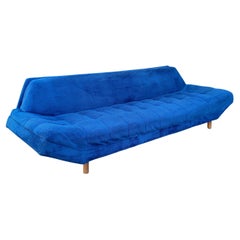 Blue Adrian Pearsall Style Tufted Gondola Sofa Walnut Mid-Century Modern