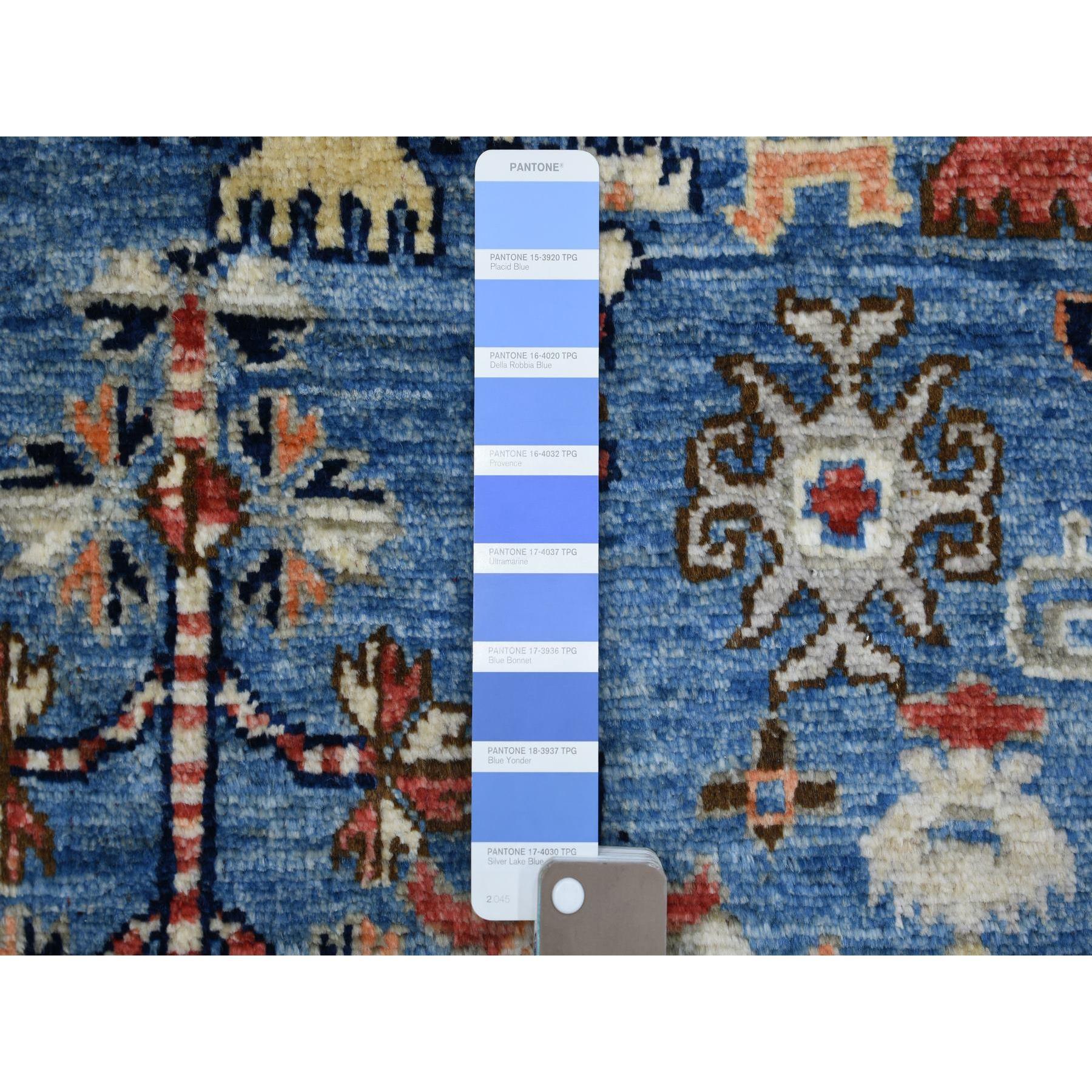 Medieval Blue Afghan Ersari Hand Knotted Pure Wool Wide Runner Oriental Rug 4'4