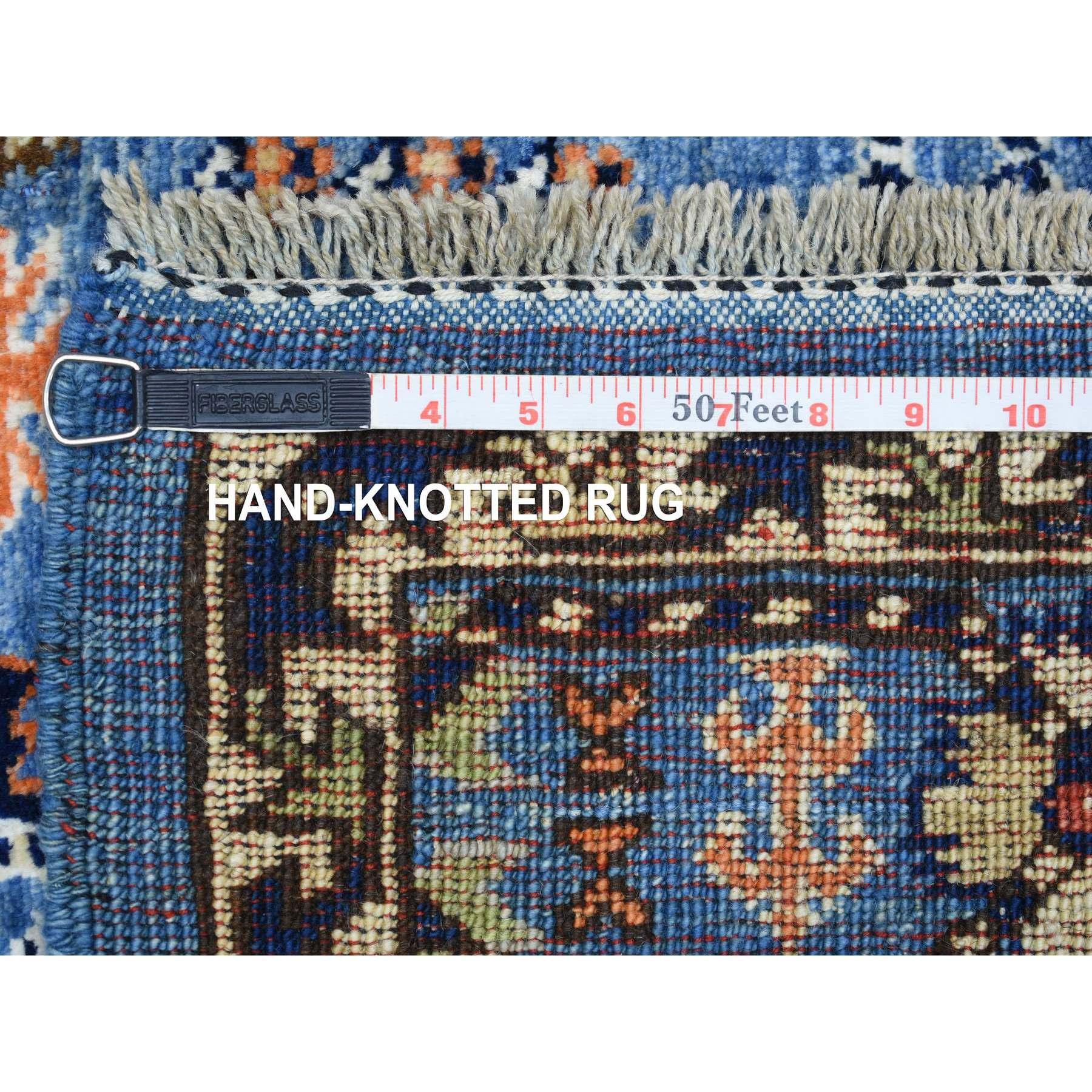 Contemporary Blue Afghan Ersari Hand Knotted Pure Wool Wide Runner Oriental Rug 4'4