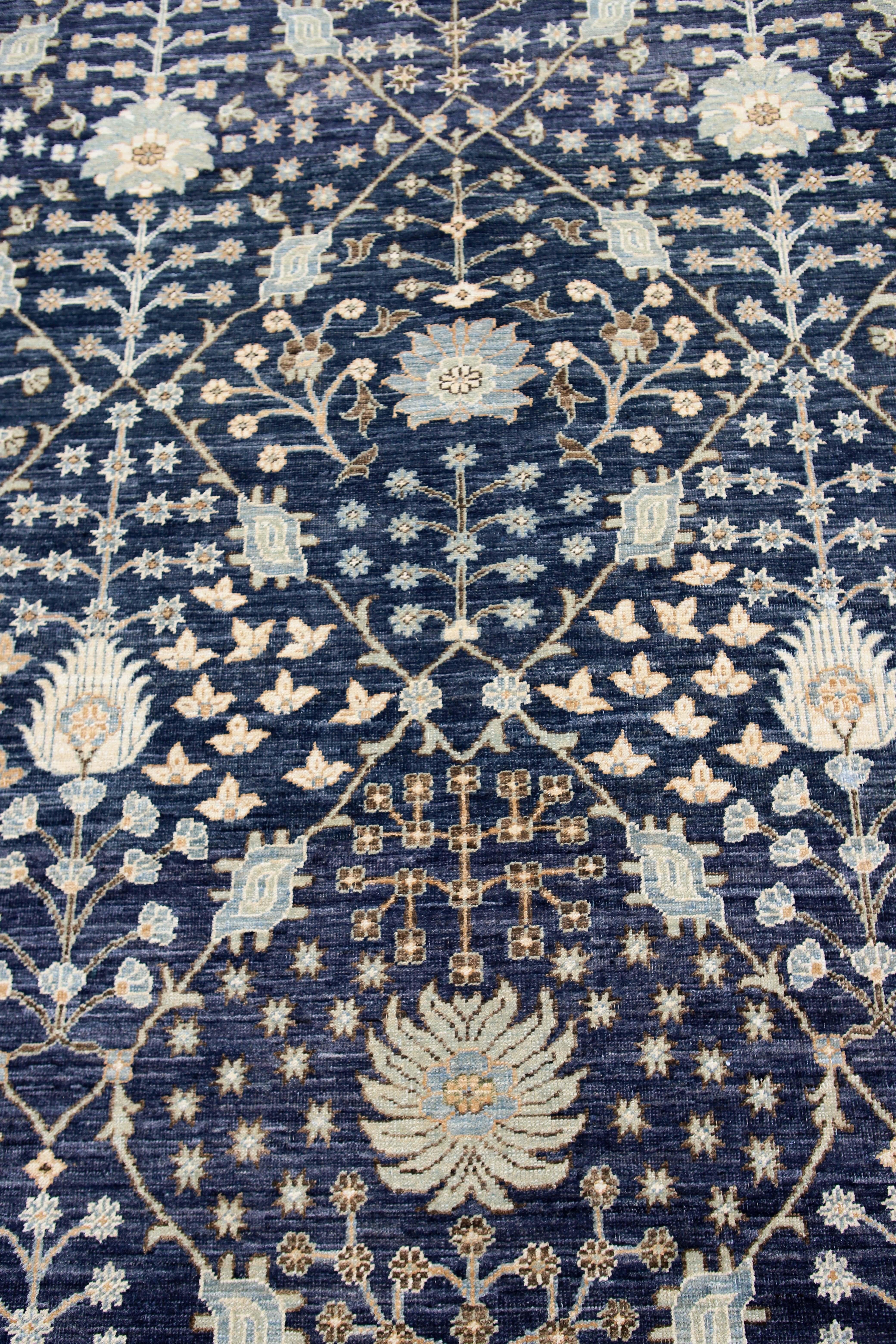 Blue Afghan Hand Knotted Rug In Excellent Condition For Sale In Los Angeles, CA
