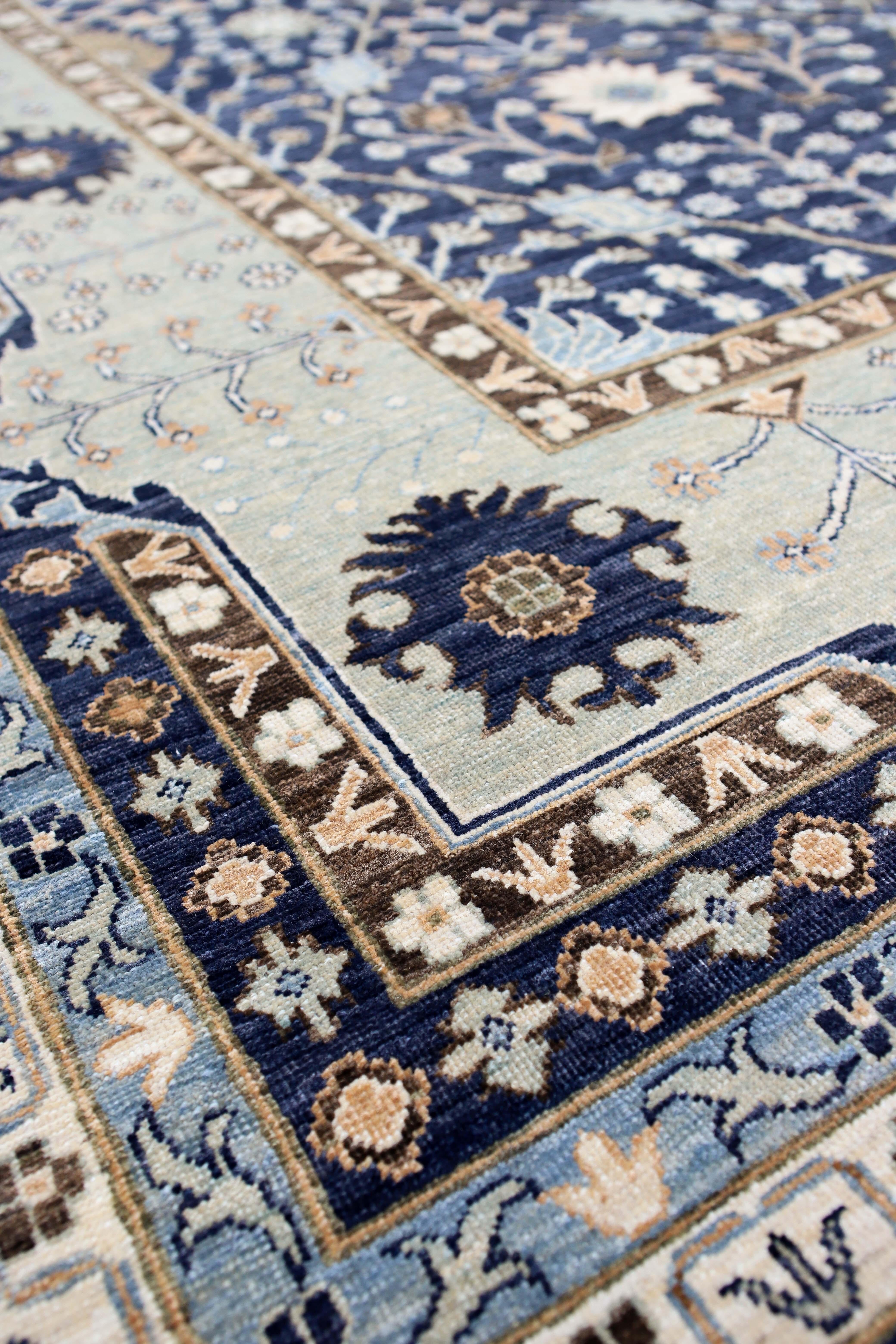 20th Century Blue Afghan Hand Knotted Rug For Sale