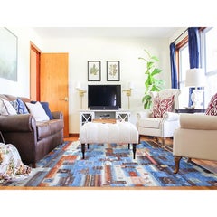 Blue Afghan Kashkuli Gabbeh Hand Knotted All Wool Oriental Rug 8'0" x 9'7"
