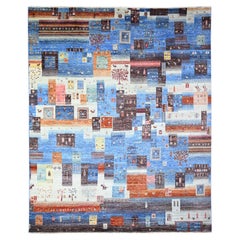 Alfombra Oriental Kashkuli Gabbeh Azul Afgana Anudada a Mano Toda Lana 8'0" x 9'7