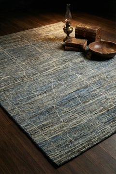 Blue Afghan Moroccan Wool Hand Knotted Rug 10 ft x 14 ft , Slate Drift Field