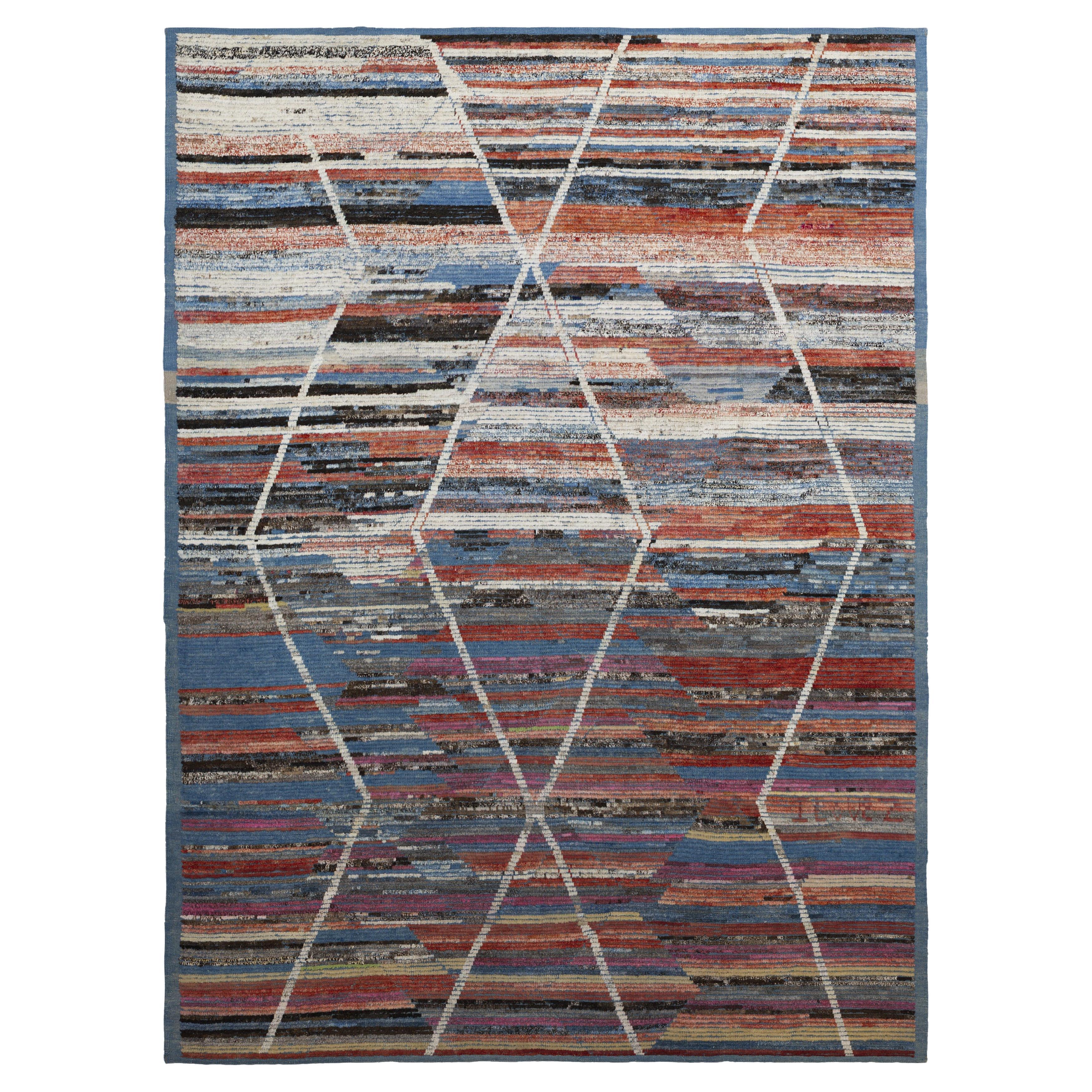 Blue Afghan Moroccan Wool Hand Knotted Rug 9 ft x 12 ft , Atlas Lattice Rhythm For Sale