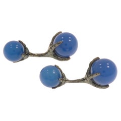 Blue Agate 9K White Gold Black Rhodium Plating Cufflinks Handcrafted in Italy