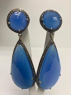 Blue Agate, Champagne Diamond Earrings