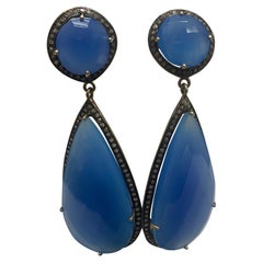 Blue Agate, Champagne Diamond Earrings