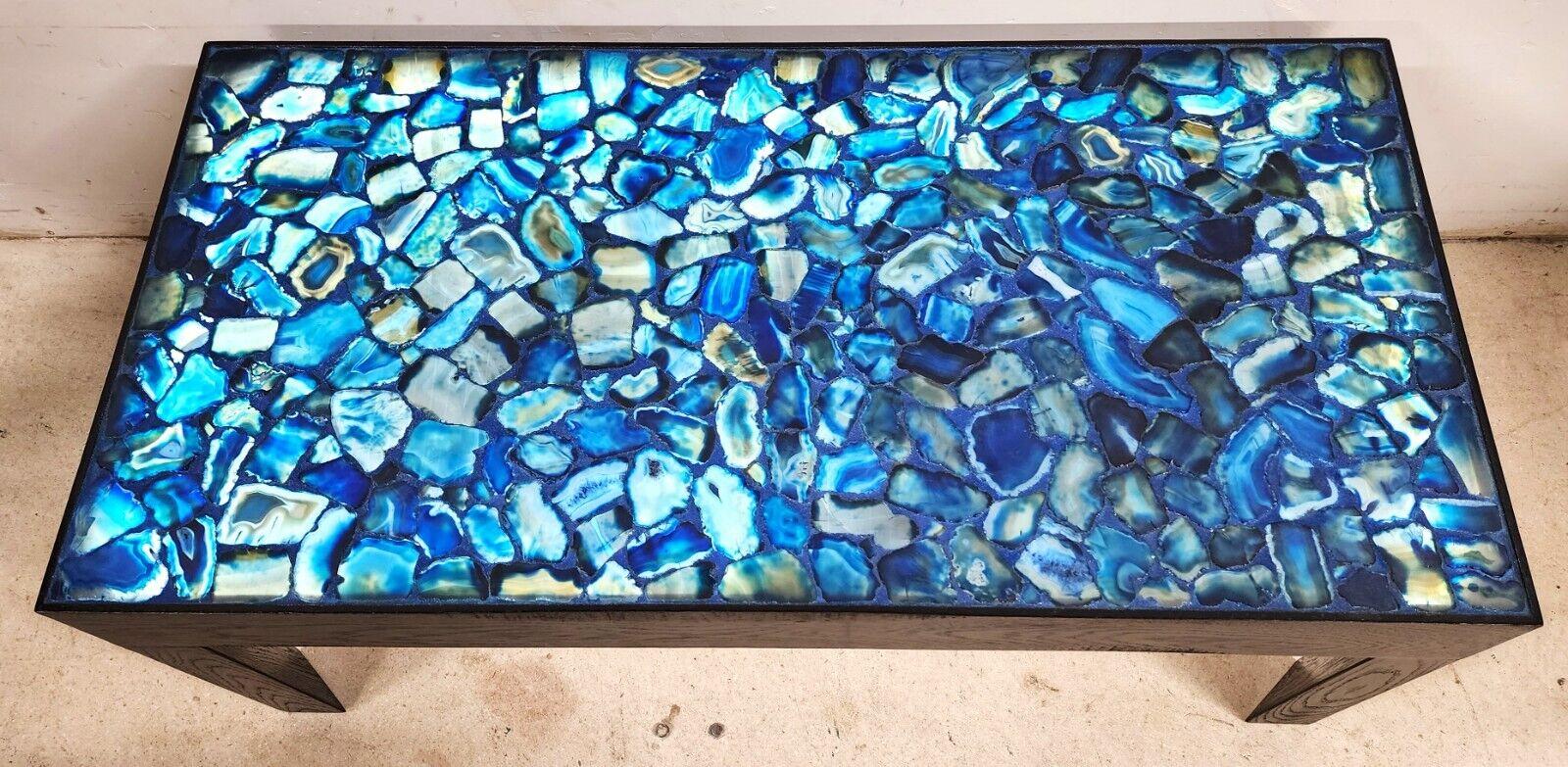 For FULL item description click on CONTINUE READING at the bottom of this page.

Offering One Of Our Recent Palm Beach Estate Fine Furniture Acquisitions Of A
Custom-Made Backlit Blue Agate Coffee Table 
It is lit from underneath with low wattage