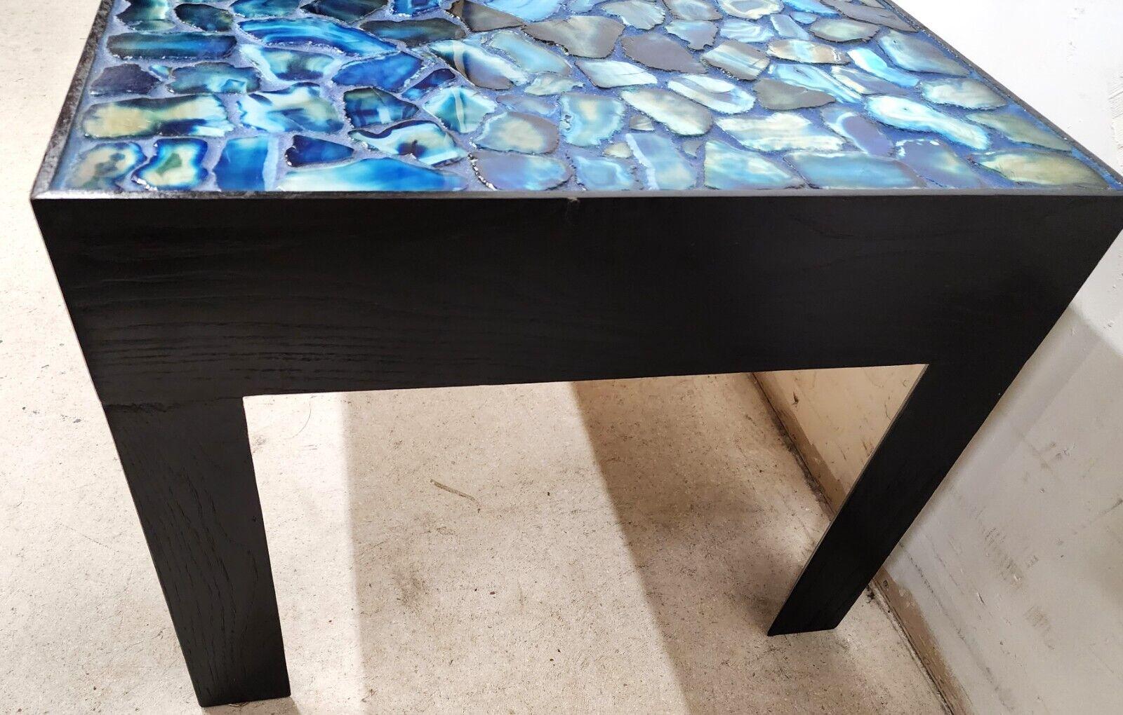 Mid-Century Modern Blue Agate Coffee Table Backlit Custom Made For Sale