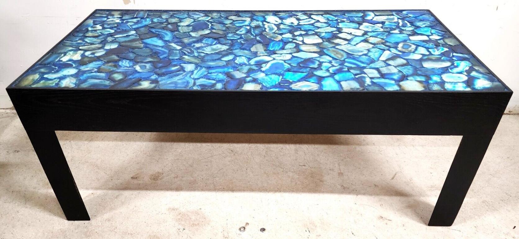 Hand-Crafted Blue Agate Coffee Table Backlit Custom Made For Sale