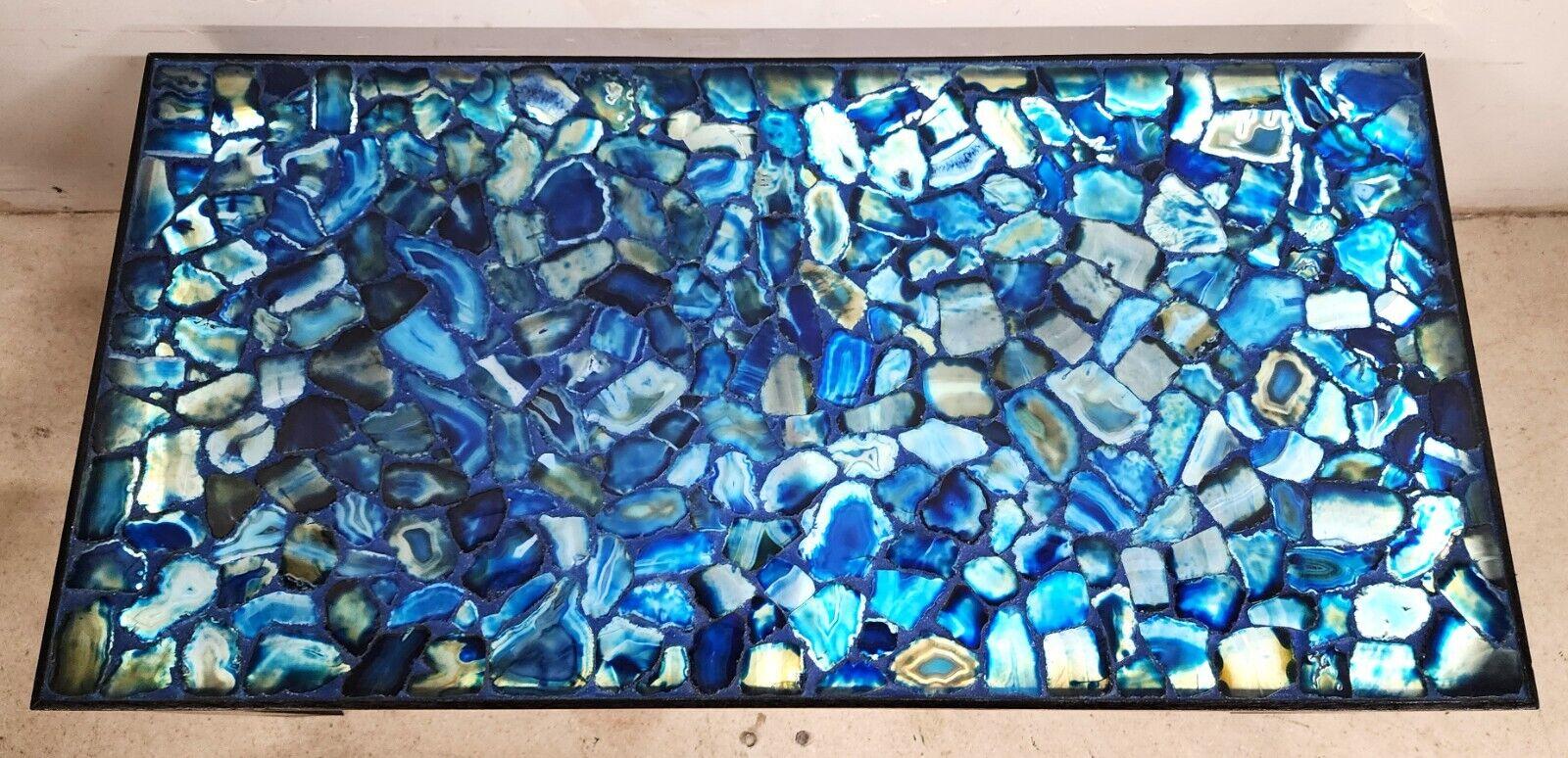 Blue Agate Coffee Table Backlit Custom Made In Good Condition For Sale In Lake Worth, FL