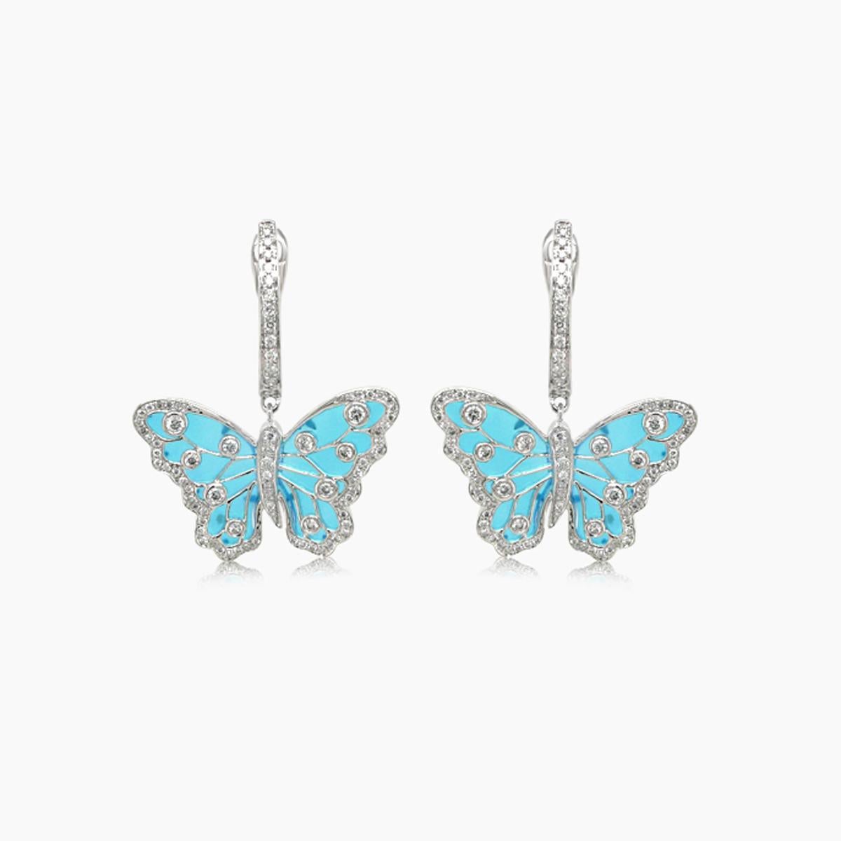 Orecchini pendenti in oro bianco 18 carati con agata blu e diamanti In condizioni Nuovo in vendita a Oakton, VA