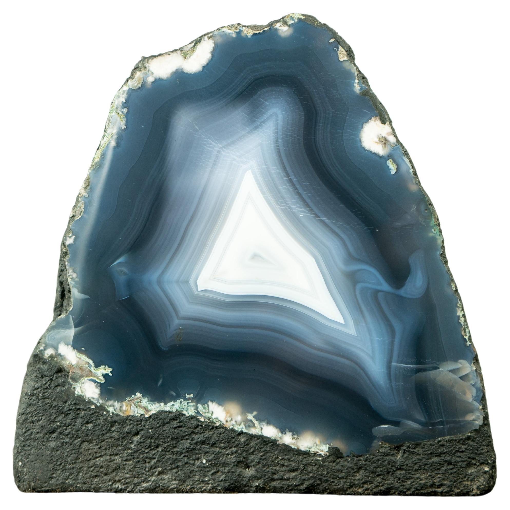 Blue Agate Geode with All-Natural Sea-Blue and White Agate Laces, Natural Art