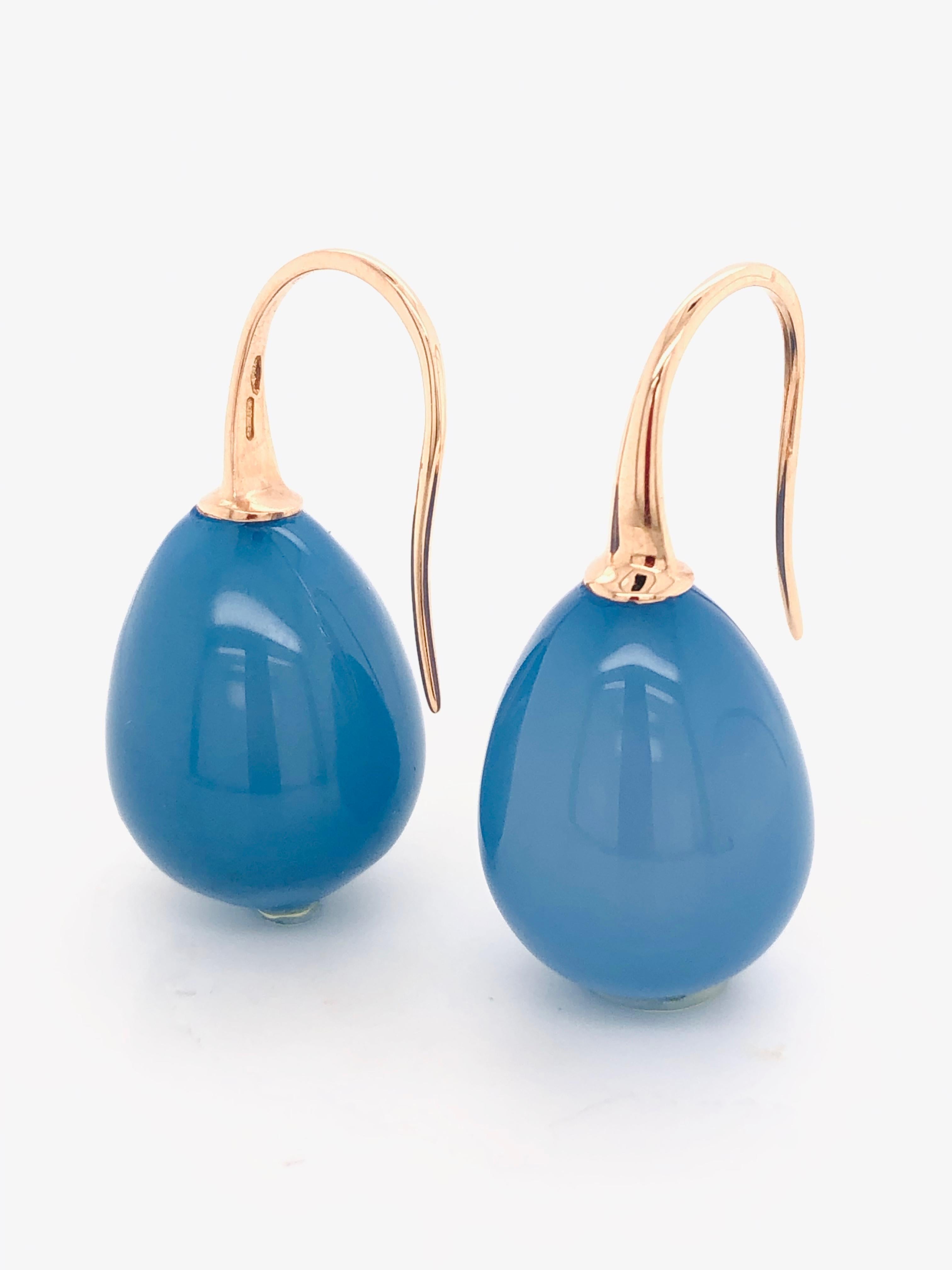 Blue Agate on Rose Gold Drop Earring In New Condition In Vannes, FR