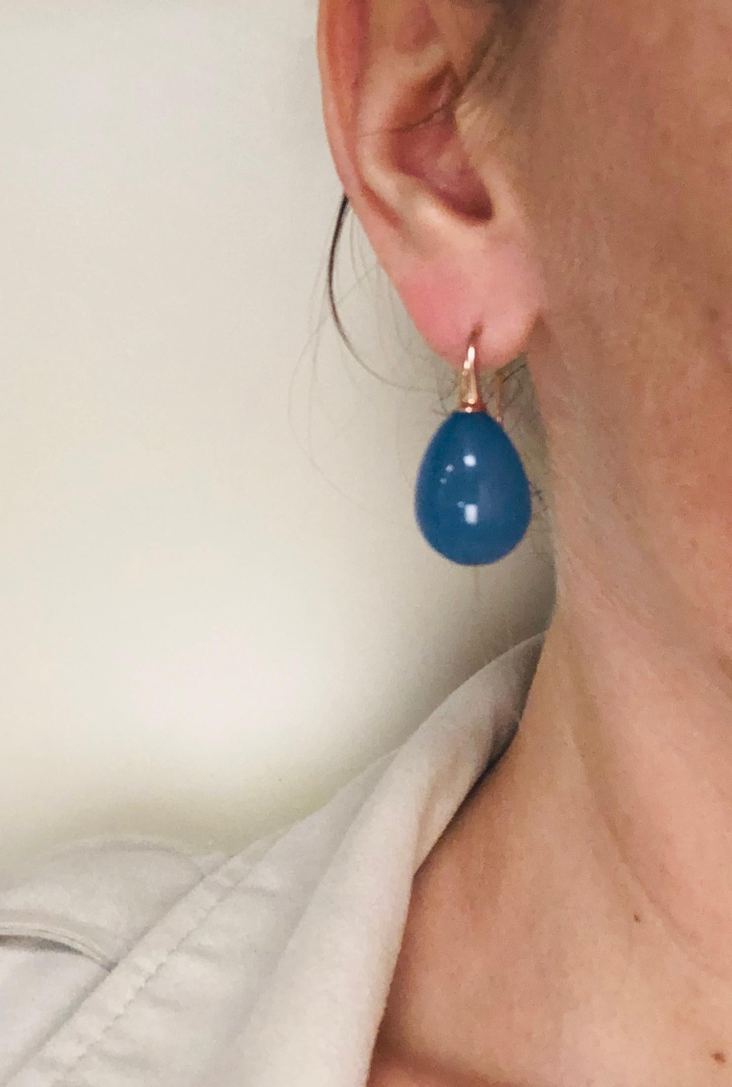 Women's Blue Agate on Rose Gold Drop Earring