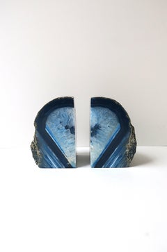 Reggilibri o oggetti decorativi in quarzo agata blu, coppia