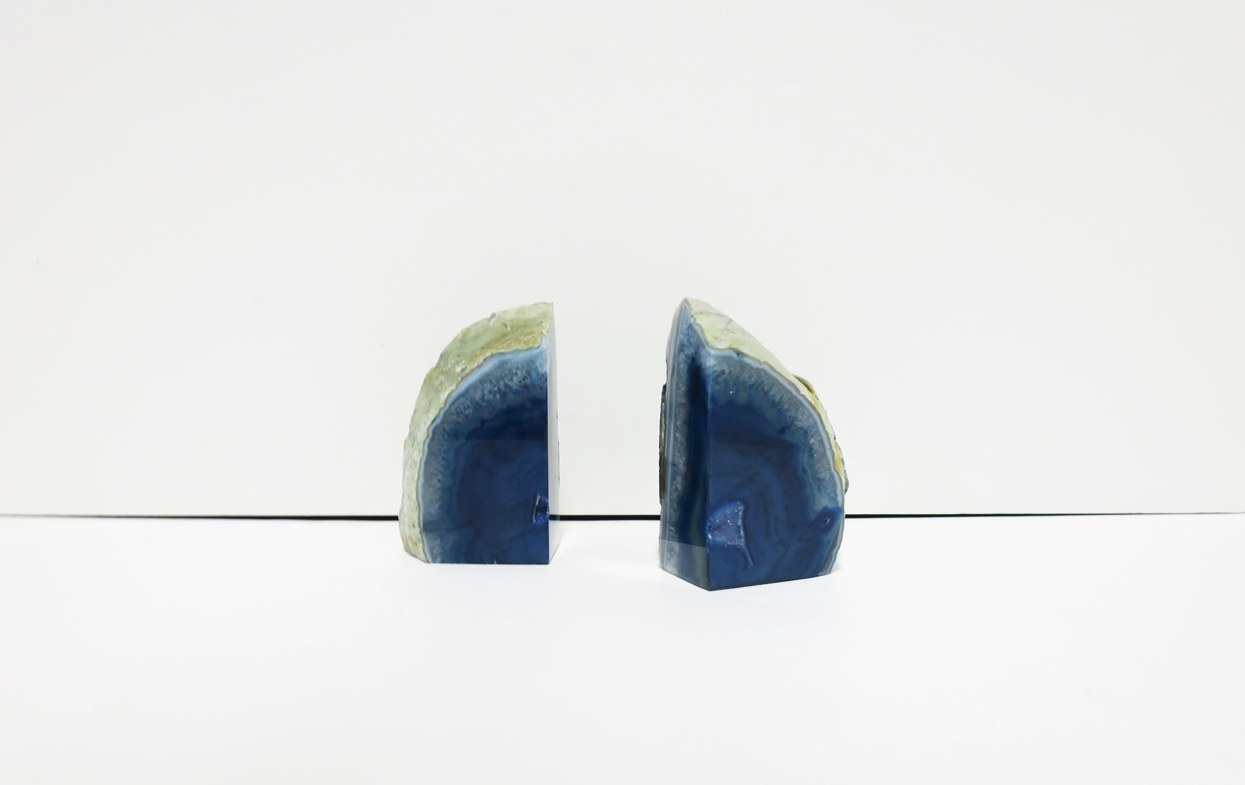 20th Century Blue Agate Onyx Bookends or Decorative Objects, Pair
