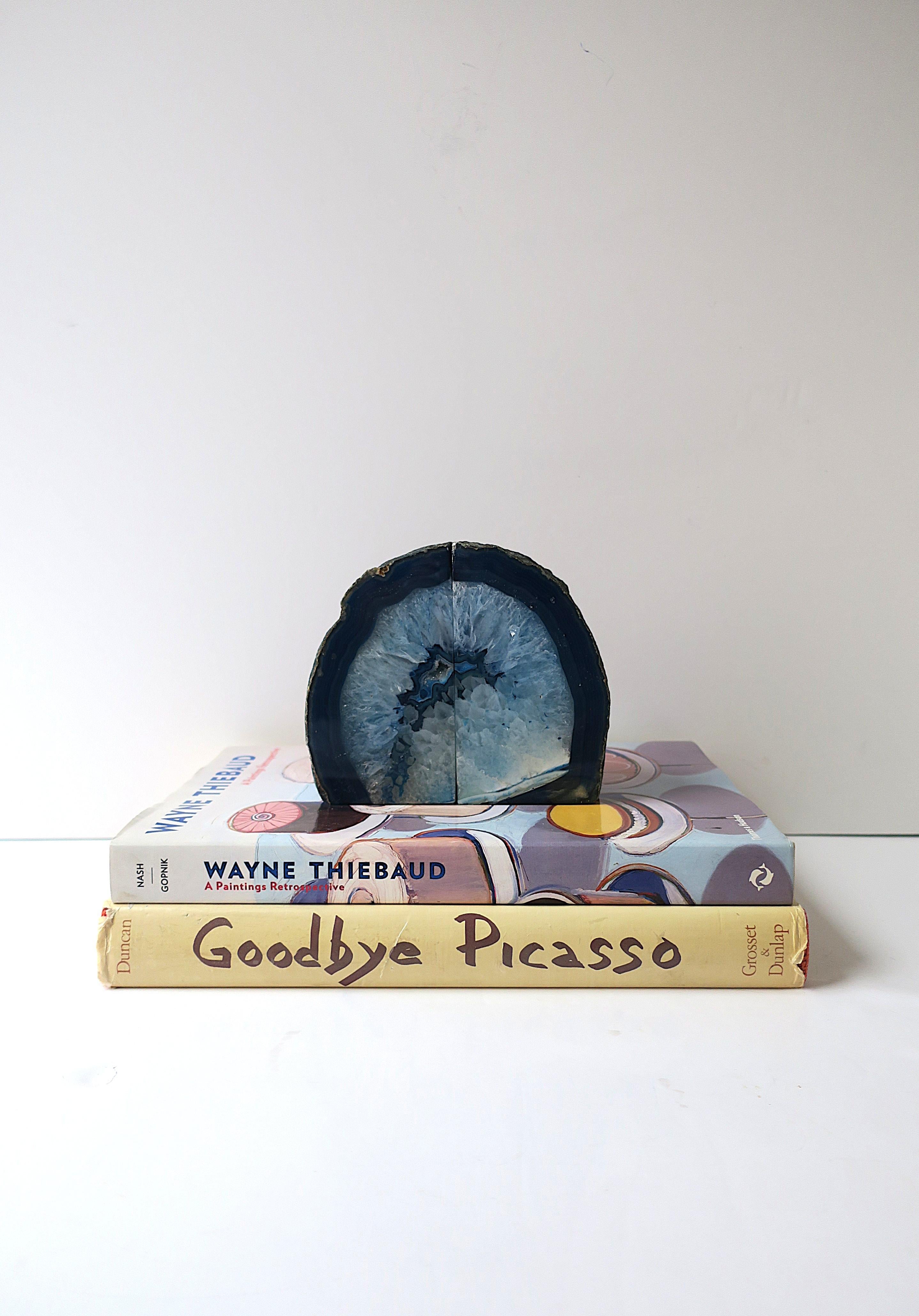 20th Century Blue Agate Quartz Bookends or Decorative Objects, Pair For Sale